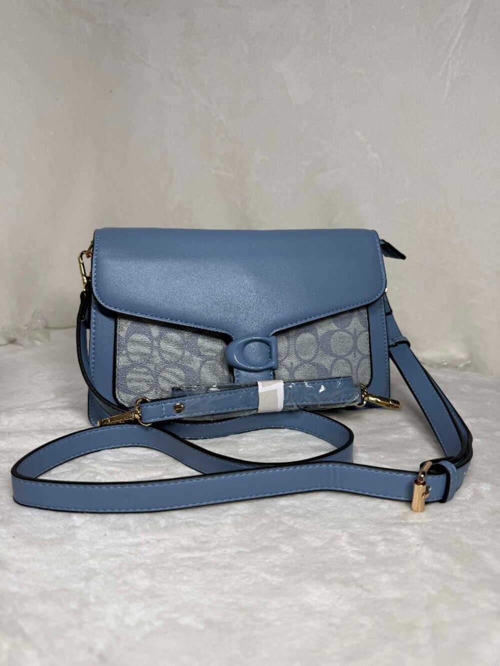 Blue Crossbody Bag & Wallet Set – Modern Pattern